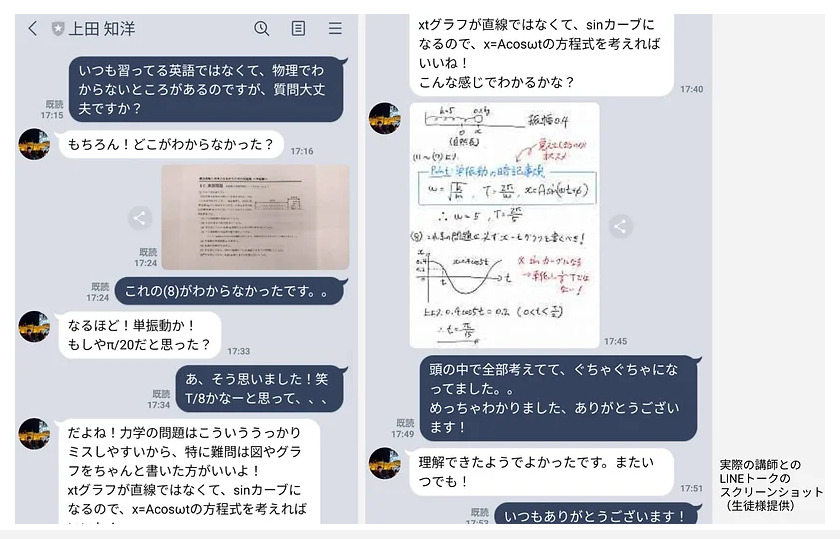 生徒が講師に分からない問題をLINEで質問している画像